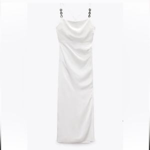 ZARA SATIN WHITE DRESS WITH CHAINS STRAPS DETAILS.